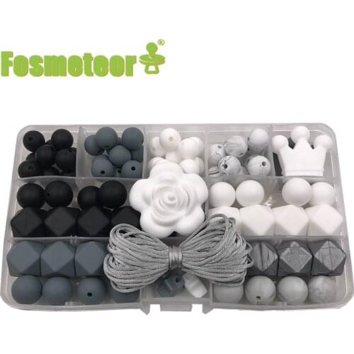 Fosmeteor Silicone Teether Baby DIY Craft Set Pacifier Clips Crib Toy Safe And Natural Silicone Bead Teether Necklace Pendant