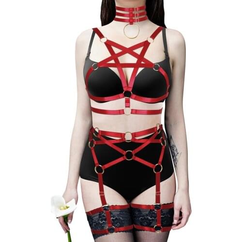 Sword Belt Party Rave Wear Hollow Out Erotic Lingerie Stockings Set Women Harness Bra Sexy Body Harness Goth Elastic Bdsm Garter