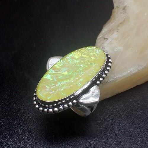Gemstonefactory Jewelry Big Promotion Single Unique 925 Silver Yellow Dichroic Glass Women Men Fashion Gifts Rings 7# 20212533