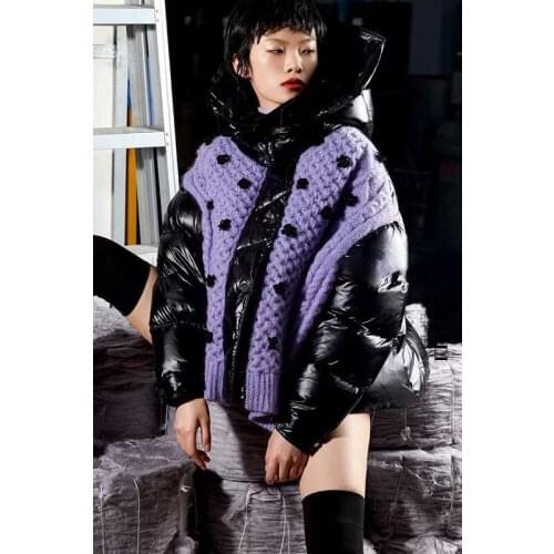 Hot Sale!!! 2021 10.29 Autumn Winter New Hooded Knitted Patchwork Comfortable Warm Loose Short Down Coat Women
