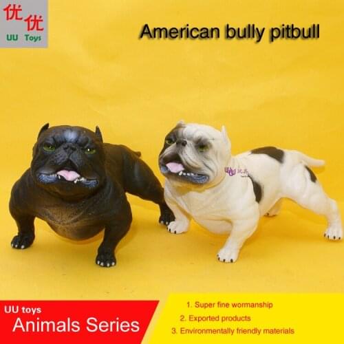 Hot toys: American black and white bully pitbull Bully dog simulation model Animals kids toys children educational props