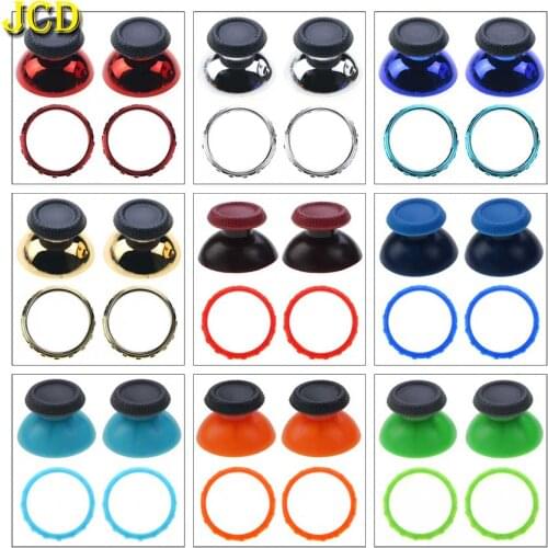 JCD 4PCS For Sony Playstation 5 PS5 Controller 3D Analog Mushroom Cap Thumbstick Joystick Cover & Accent Rings Plastic