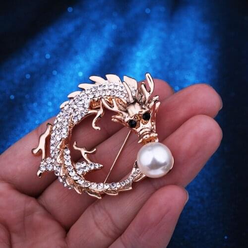 Classic Silver Gold Color Dragon Carved CZ Stone Brooch Pin Vintage Cool Pins for Men Women Chinese Dragon Charm Jewelry Gift
