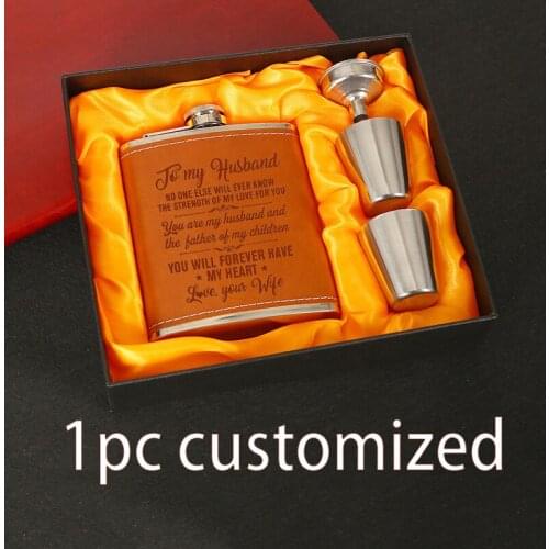 Flasks Personalized Custom Engraved 7oz Stainless Steel Flasks Sets For Him Her Weddings True Metal Leather JH037