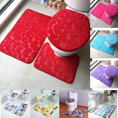 3Pcs/set Bathroom Mat Set Flannel Anti-Slip Kitchen Bath Mat Carpet Bathroom Toliet Rug Washable Tapete Banheiro