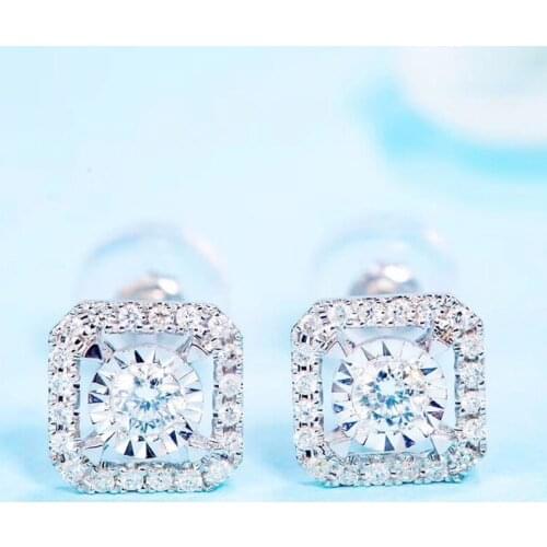 AEAW 0.1ct/ pair Round Brilliant cut Jewelry Round Diamond Earrings Stud Solid 18k white gold