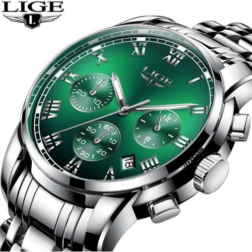 LIGE 2020 Fashion Stainless Steel Mens Watches Top Brand Luxury Business Luminous Chronograph Quartz Watch Relogio Masculino+box