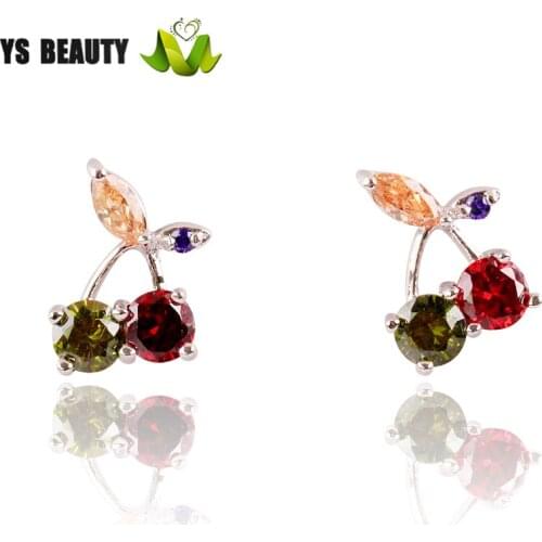 Small cherry modeling fashion earring Korean version tide person color gemstone small earring is suitable for pure little girl