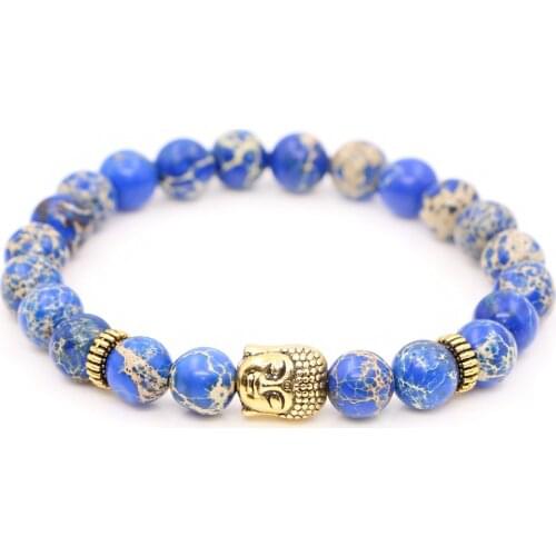 Mestylish Sea Sediment Tiger Eye Beads Onyx with Antique Gold Buddha Charms Bracelets For Men Women Mujer Pulseras