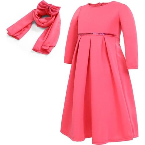 Muslim Girl Dress Kids Long Sleeve Dresses For Baby Girls Dress+Hijab Dress Suit Spring Autumn Musulman Children Clothes Costume