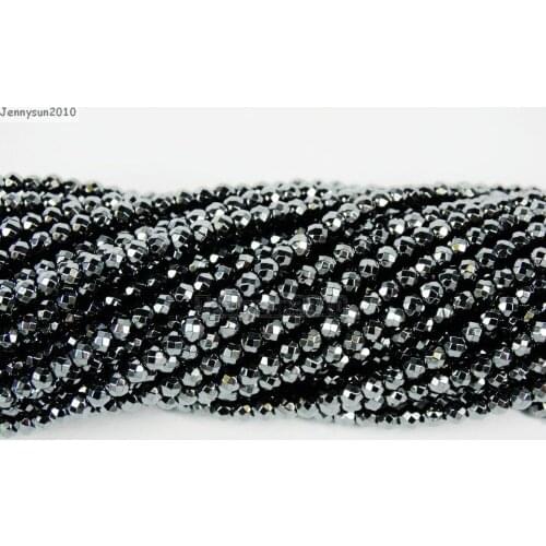 Natural Hematite Gems Stones 2mm Faceted Round Spacer Seed Beads 15.5'' Strand for Jewelry Making Crafts 5 Strands/Pack