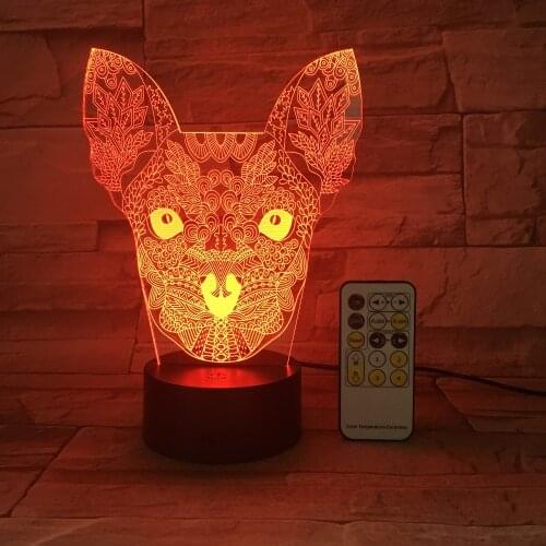 Big Ear Cat Lover Night Light 3D USB touch switch & Remote Control Acrylic engrave 7 Color Gradient Atmosphere Table Lamp