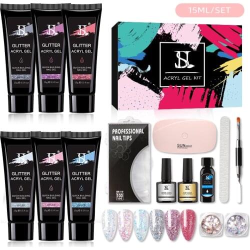 Poly Nail Gel Kit 15ml Quick Builder Set UV Polymer Nail Polish Set for Nail Extension Acrylic Gel Polish Nail Art Tool with Box