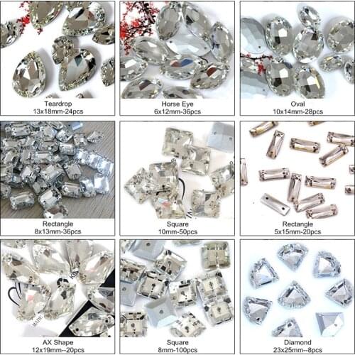 Teardrop Crystal Glass Strass Round White Sew On Rhinestones Pointback Clear Horse eye Sew on Stone For Garment Decoration B3172