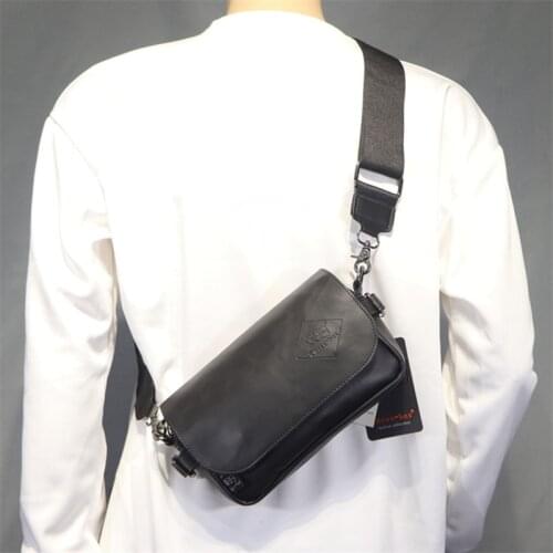 New Brand Designer Korean Style Mens Messenger Bags Casual Crossbody Bag Small Leather Black Shoulder Sling Bag Daily Phone Bag