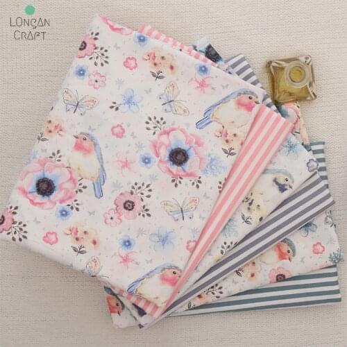 Longan Craft Supplies Flower Bird Cotton Twill Fabric 100% Cotton Patchwork Sewing Fabrics Quilt Needlework DIY Cloth