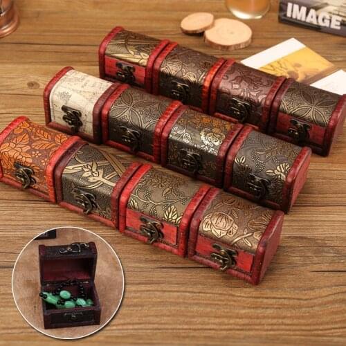 Vintage Wooden Jewelry Box With Mini Metal Lock Gift Storage Ring Necklace Earrings Holder Organizer Pearl Case Home Decoration