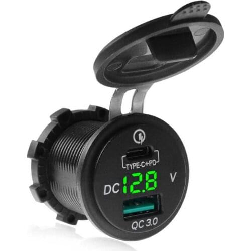 Waterproof 12V 24V Type C PD QC 3.0 USB Car Charger LED Voltmeter Power Adapter For Smart Phone Tablet Boat Motorcycle