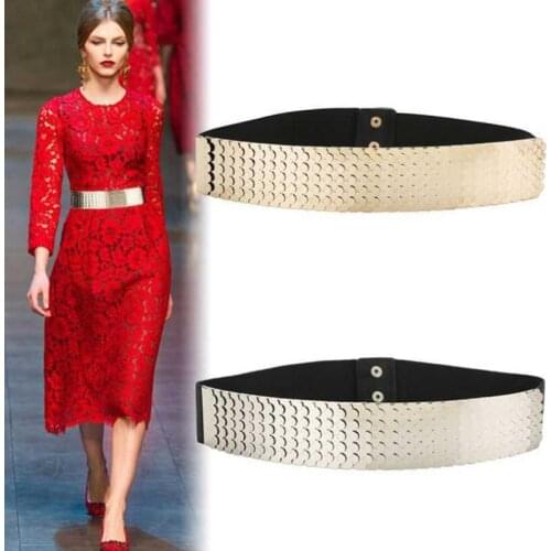 High Quality Fine Women Belt Waist Seal Gold Belt /Silver Wide Women Belts Metal Decorative Dress Coat Stretch Waistband Women