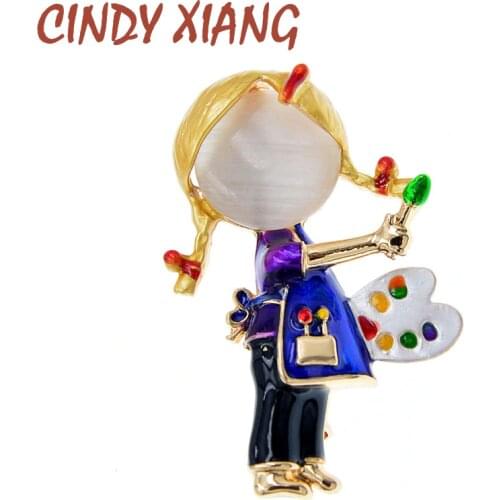 CINDY XIANG Enamel Painting Girl Brooches For Women Cute Opal Brooch Pin Fashion Kids Jewelry Funny Small Accessories Good Gift