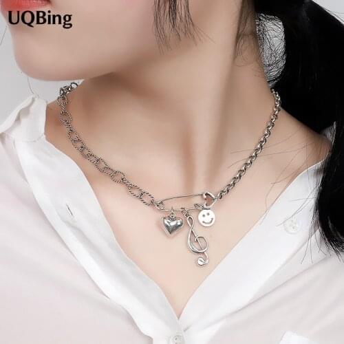 925 Sterling Silver Pin /Love Heart/ Musical Note/Smile Charm Pendant Necklaces Women Gifts Jewelry