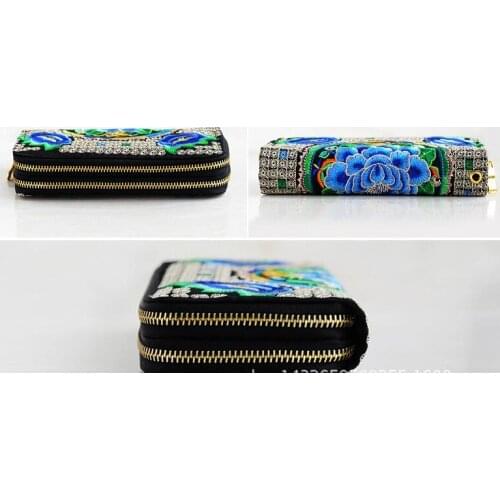 2020 JAck Ethnic style double embroidered double pull purse womens embroidered double zipper wallet