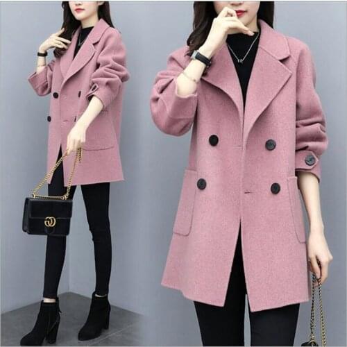 Women Wool Blend Coat Warm Long Plus Size Female Lapel Woolen Overcoat Autumn Winter Cashmere Outerwear 3 Colors Z308