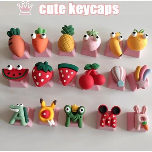 1pc Cute Q Meng strawberry Keycap For Mechanical keyboard three-dimensional keycaps personality cartoon banana DIY Fruit Keycap
