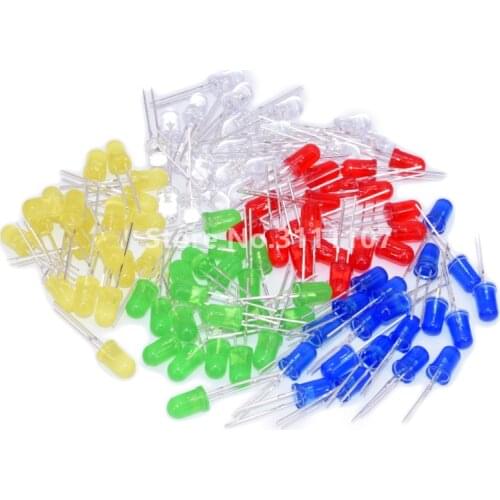 100PCS/LOT 5mm LED Diode Light Assorted Kit White Yellow Red Green Blue Electronic Diy Kit DIY LEDs