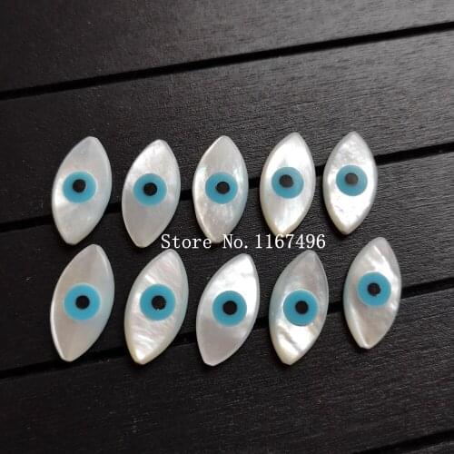 100pcs/lot 8x16mm Drilled Natural Marquise Blue Evil Eye Mother of Pearl Beads Blue Evil Eye MOP Shell for DIY Jewelry