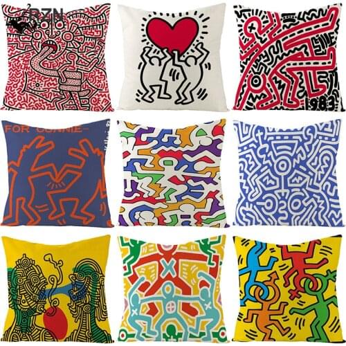 45x45cm Geometric Abstract Cushion Cover Colorful Modern Art Keith Throw Pillow Cover Haring Sofa Home Decorative Pillowcse