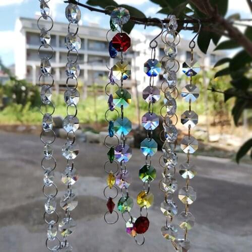 50cm Crystal Chandelier Beads Chain Metal Ring Connector Glass Pendant Suncatcher Light Part Window Home Decor Hanging Ornament