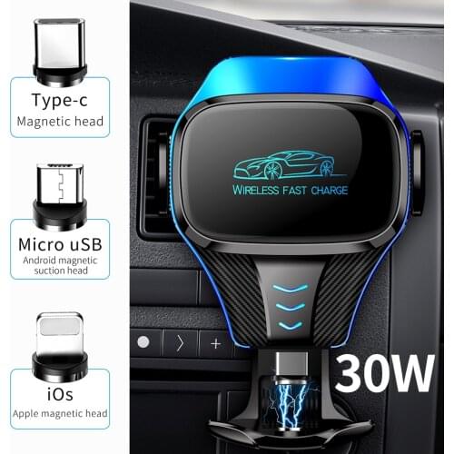 30W Car Wireless Charger Holder For Iphone 11 12 Pro Max Fast Charging Car-Charger Induction Charger For Xiaomi Huawei Samsung