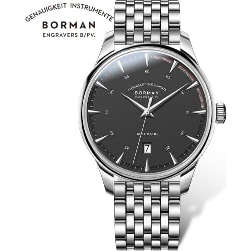 BORMAN New Luxury Men Mechanical Wristwatch Stainless Steel Date Watch Top Brand Sapphire Glass Men Watches reloj hombre