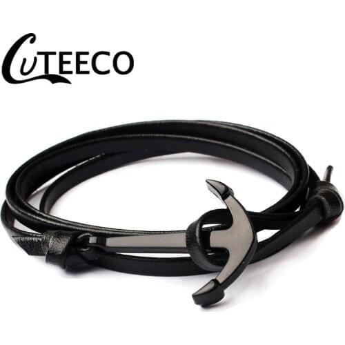 CUTEECO 2018 New Style Fashion Cool PU Leather Warp Bracelets Navy Anchor Bracelet Men Jewelry Gift Dropshipping