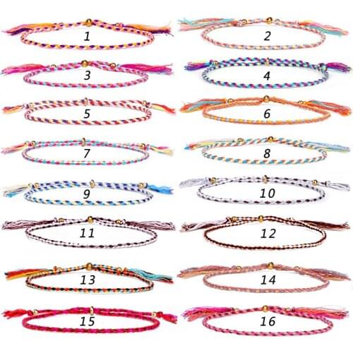 Handmade Colorful Braided Thread Bracelet, Tibetan Cotton Rope, Copper Bead Tassel Women Hand Ring , Adjustable