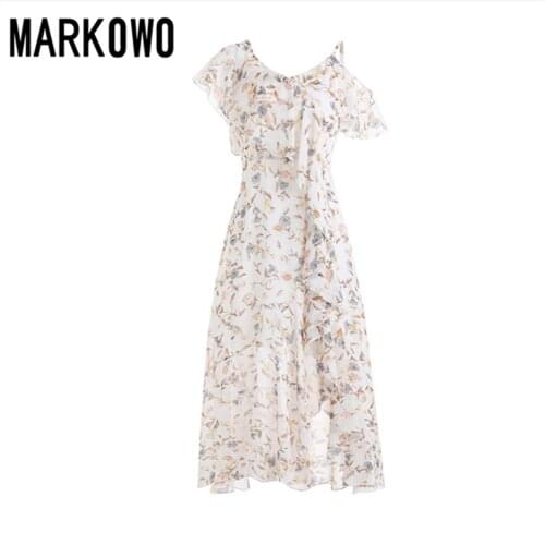 MARKOWO Designer Brand 2020 spring and summer new female super fairy small fresh floral lotus leaf mid-length dress