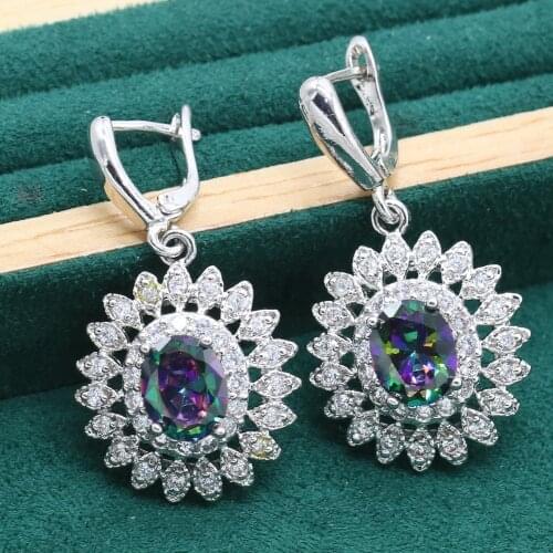 Exquisite 925 Silver Ear Clip Earrings For Women Birthday Wedding Jewelry Multicolor White Topaz Christmas Gift