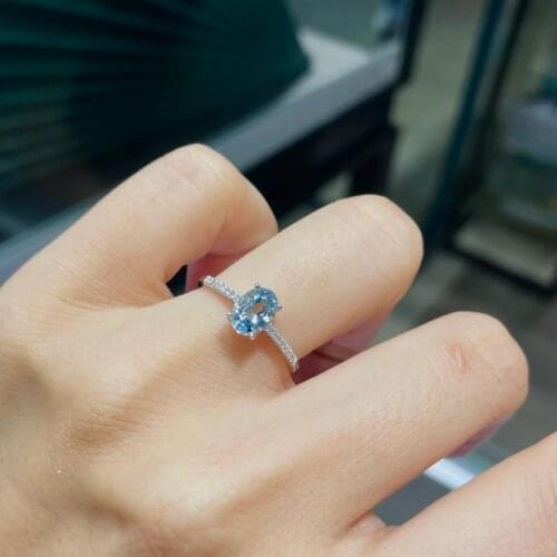 J623 Aquamarine Ring Fine Jewelry Pure 18K Gold Natural Blue Aquamarine Gemstones Fine Rings