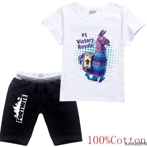 Fortnites Boys Summer Costume Set Girls Kids Cotton T-Shirt + Pants Fashion 2 Piece Set Kids Cartoon Set