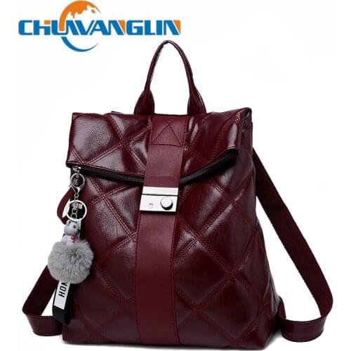 Chuwanglin Multifunction Backpack Women Plaid Leather Backpack Lady Small Travel Backpack Bookbag for Girls Sac A Do 5101023