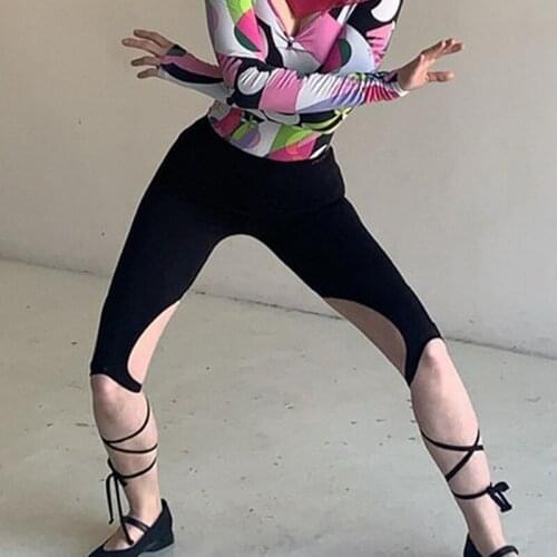 Womens Fashion Lace Up Casual High Waist Yoga Pants Five-Point Pants