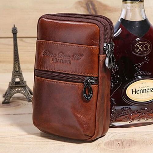 Genuine Leather Men Hook Cell Mobile/Phone Case Cover Cigarette Belt Hip Fanny Bag Waist Pack Purse