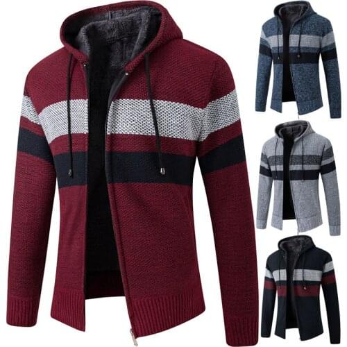 Men Sweater With A Hood Thick 2020 New Winter Plus Velvet To Keep Warm Zipper Male Knitted Cardigan Student Sweatercoat M35