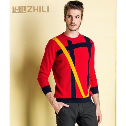 High Quality 100% Cashmere Sweaters Real Men Autumn Winter Knitted Merino Wool Sweater Fashion Striped O-Neck Pullover Male