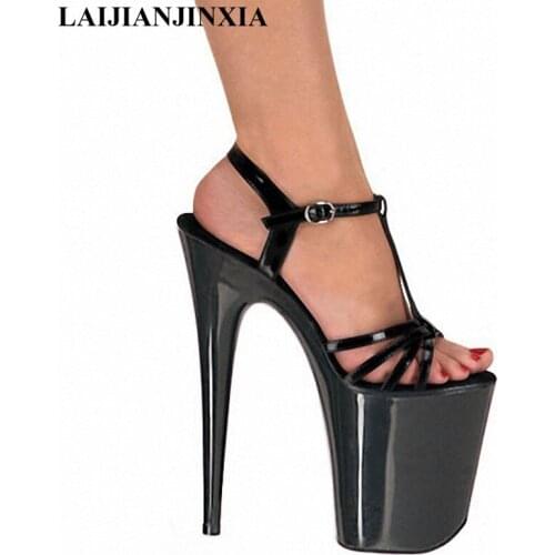LAIJIANJINXIA 2019 New fashion platform black strappy high shoes 17cm sexy clubbing high heels womens closed toe sandals
