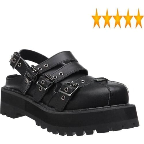 Shoes Summer Platform Rivets Punk Women Street Round Toe Casual Chunky Sandals 100% Genuine Leather Buckle Sandalias Mujer 2021