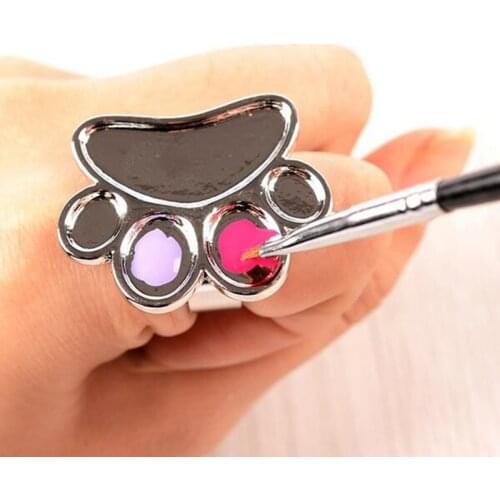 Hot Nail Art Palette Metal Finger Ring Mixing Acrylic Drawing Mezzling Mini Metal Finger Ring Palette Gel Polish Nail Art Ring