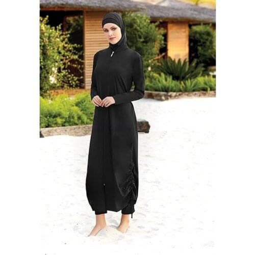 Full Covered Conservative Moslem Swimsuit Hijab+dress+pants 3pcs Arab Islamic Black Swimwear Turkey Maillots De Bains Musulmans