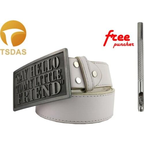 Say Hello To My Little Friend Silver Belt Buckle With Pewter Finish For 4cm Width Snap on Belt, Metal Belt Buckle Free Shipping